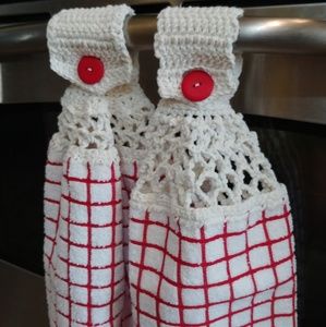 Pair of Crochet topped dish towels